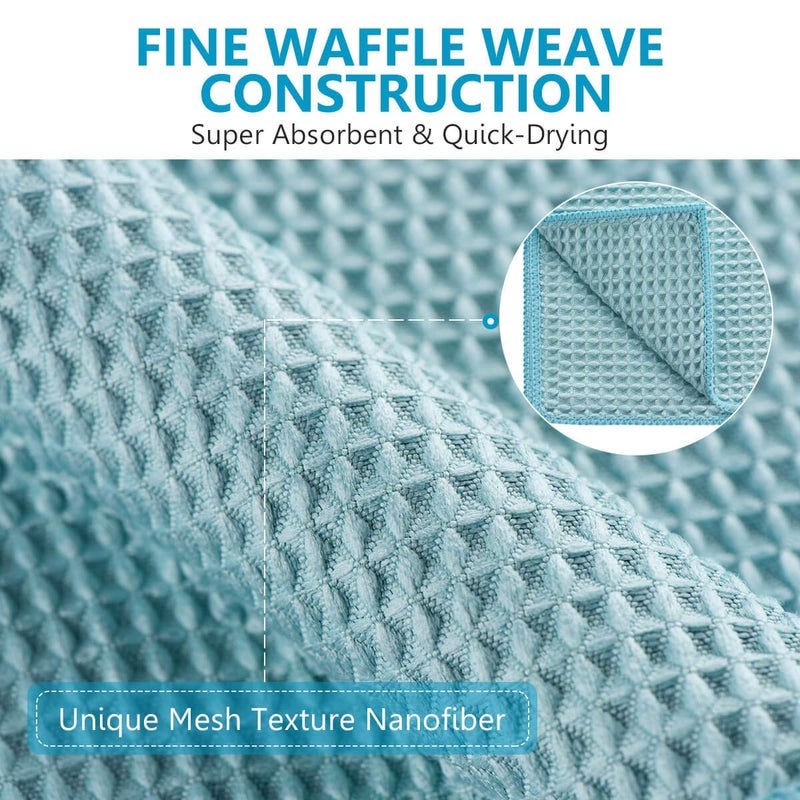 ZHIDIAN Waffle Weave Microfiber Towels, Premium Waffle Knit Car Detailing Towel, Auto Windows Glass Cleaner Cloth, No-Odor Streak-Free Small Cleaning Rags, 8Pack-12x12, Pale Blue - Image 2
